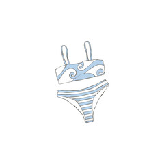 Swimsuit. Summer fashion clothes. Sea waves. Striped print. Isolated vector object on a white background.