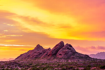 Sunset over desert rocks in Arizona