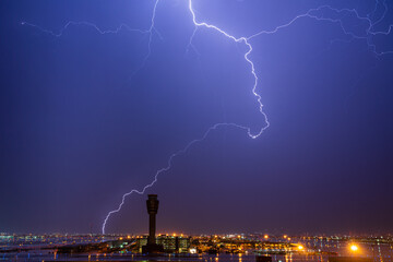 Lightning strike over airport