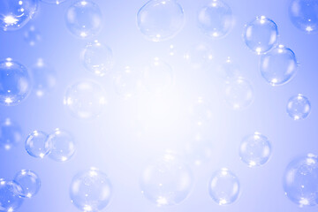 Beautiful purple soap bubbles float as background.