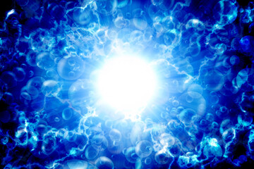   bubbles in the blue water