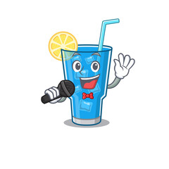 cartoon character of blue lagoon cocktail sing a song with a microphone