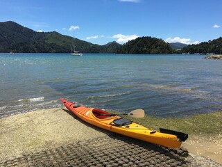 Fototapeta na wymiar Kayaking in ngakuta bay New Zealand, South Island