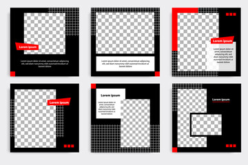 Black red minimal design background vector illustration in white frame color. Editable square abstract vintage, geometric strip line shape banner template for social media post, stories, story, flyer.