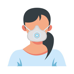young woman wearing medical mask with filter character