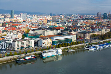Fototapeta premium Aerial view of Bratislava with Danube