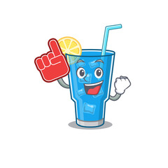 Blue lagoon cocktail in cartoon drawing character design with Foam finger