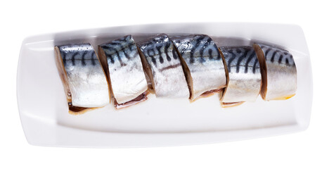 Lightly salted mackerel cut into pieces with parsley on table