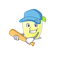 Attractive daiquiri cocktail caricature character playing baseball