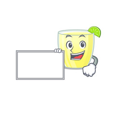 Obraz premium Cartoon character design of daiquiri cocktail holding a board
