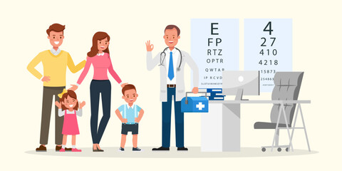Family to see Doctor in hospital character vector design. Presentation in various action with emotions, smile and happy. no4