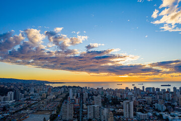 Aerial sunset view at Vina del mar City, Chile