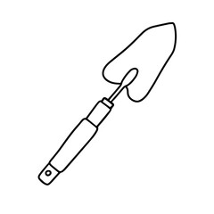 Garden shovel isolated on a white background. Garden scoop. Shovel for earthworks.a tool for digging and transplanting plants. Vector illustration in the Doodle style