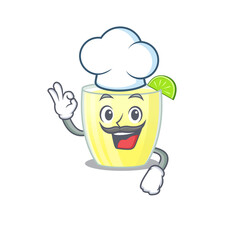 Talented daiquiri cocktail chef cartoon drawing wearing chef hat
