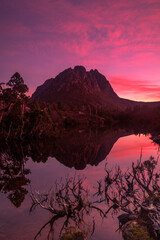 Beautiful autumn sunset over Cradle Mountain and Twisted Lakes.Central Highlands region of Tasmania.Cradle Mountain -Lake St Clair Nation Park. Australia.