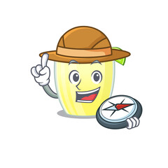 mascot design concept of daiquiri cocktail explorer using a compass in the forest