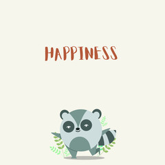 Happy Little Raccoon post card design, Raccoon vector illustration