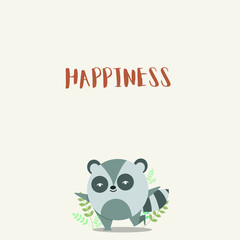 Fototapeta premium Happy Little Raccoon post card design, Raccoon vector illustration