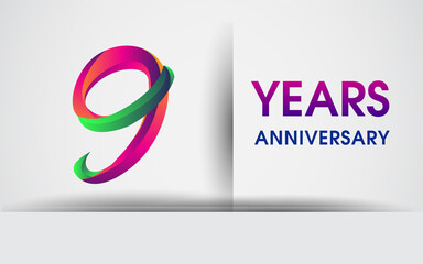 9th Anniversary celebration logo, colorful design logotype isolated on white background.