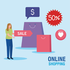 woman avatar and bags design of Shopping online ecommerce market retail and buy theme Vector illustration