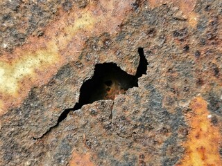 The iron sheet rust is damaged until it is a hole.