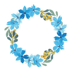 Watercolor blue petal flower wreath