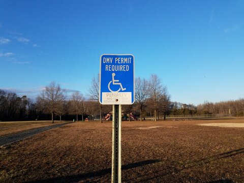 Blue DMV Permit Required Wheelchair Sign Fine And Tow Away Zone