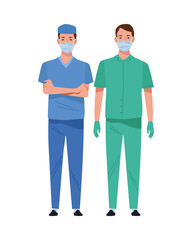 male surgeons wearing medical masks characters