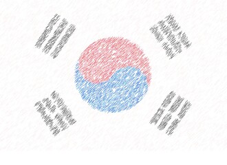 Fototapeta na wymiar PEN HAND DRAWING STYLE FLAG : SOUTH KOREA