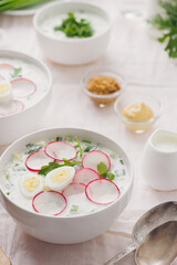 
Traditional summer cold soup. Easy vegetable dishes.