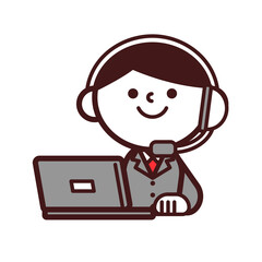 オペレーター　コールセンター　男性　ノートパソコン