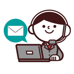 オペレーター　コールセンター　男性　ノートパソコン　メール