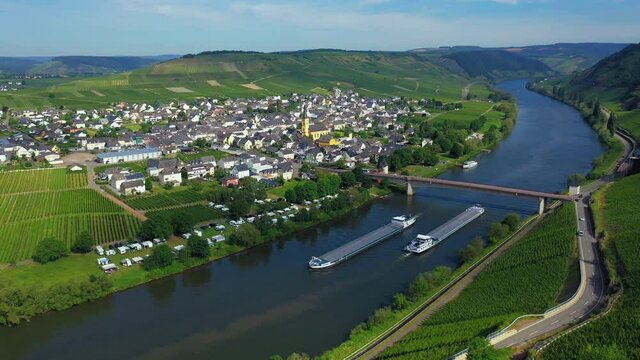 Trittenheim town on the banks of the River Moselle in the wine growing region.