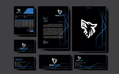 pack of geometric blue corporate brand identity, stationary design. modern template illustration vector