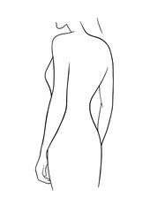 The outline of a slender female body drawn with a simple black line.
