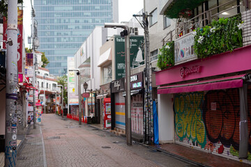 Fototapeta na wymiar Empty Takeshita street in Harajuku which is popular shopping street in Tokyo