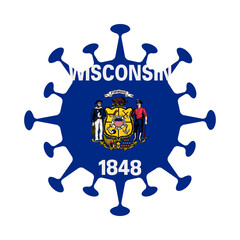 Wisconsin state flag depicted as a virus, symbolizing the pandemic's impact on the state.