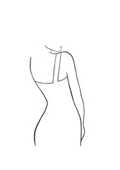The outline of a slender female body drawn with a simple black line.