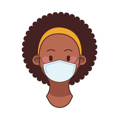 young afro woman wearing medical mask head character