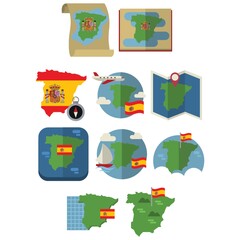 set of spain map and flag icons