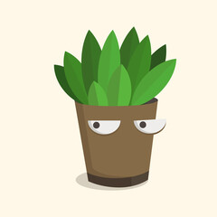 Indoor plant. Flower in a pot with eyes. Cute vector illustration of a kawaii character.