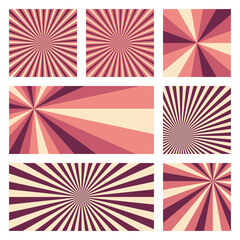 Amazing sunburst background collection. Abstract covers with radial rays. Classy vector illustration.