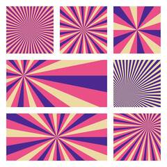 Amazing sunburst background collection. Abstract covers with radial rays. Artistic vector illustration.
