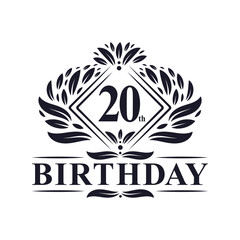 20 years Birthday Logo, Luxury 20th Birthday Celebration.