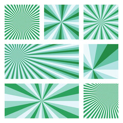 Appealing sunburst background collection. Abstract covers with radial rays. Radiant vector illustration.