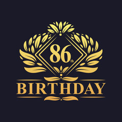 86 years Birthday Logo, Luxury Golden 86th Birthday Celebration.