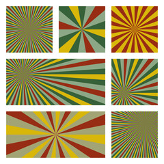 Astonishing sunburst background collection. Abstract covers with radial rays. Captivating vector illustration.
