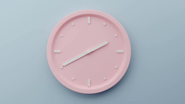 Time concept. A pink clock with white arrows hanging on a gray-blue wall. The movement of the arrow. 3d render. Time lapse