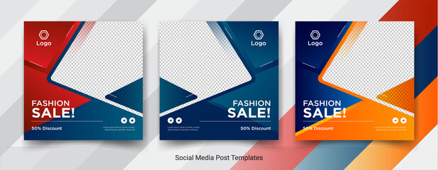 Set of fashion sale social media promotional post templates design