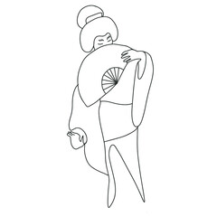 Simple continuous line illustration of a Japanese woman. Made in minimalist style. Perfect for branding. Also for logo, posters, banners. Made in vector.